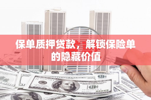 邵东保单质押贷款，解锁保险单的隐藏价值