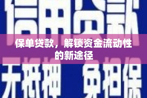 邵东保单贷款，解锁资金流动性的新途径