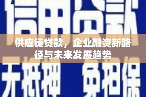 邵东供应链贷款，企业融资新路径与未来发展趋势