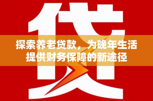 邵东探索养老贷款，为晚年生活提供财务保障的新途径
