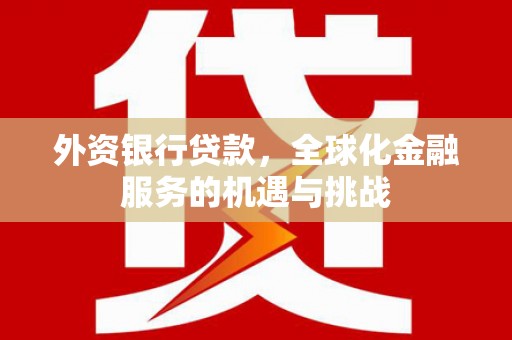 邵东外资银行贷款，全球化金融服务的机遇与挑战